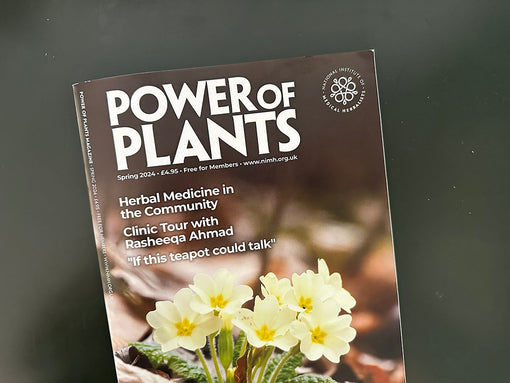 Color Photograph of the Power of Plants Magazine, from England's NIMH, on a green background.