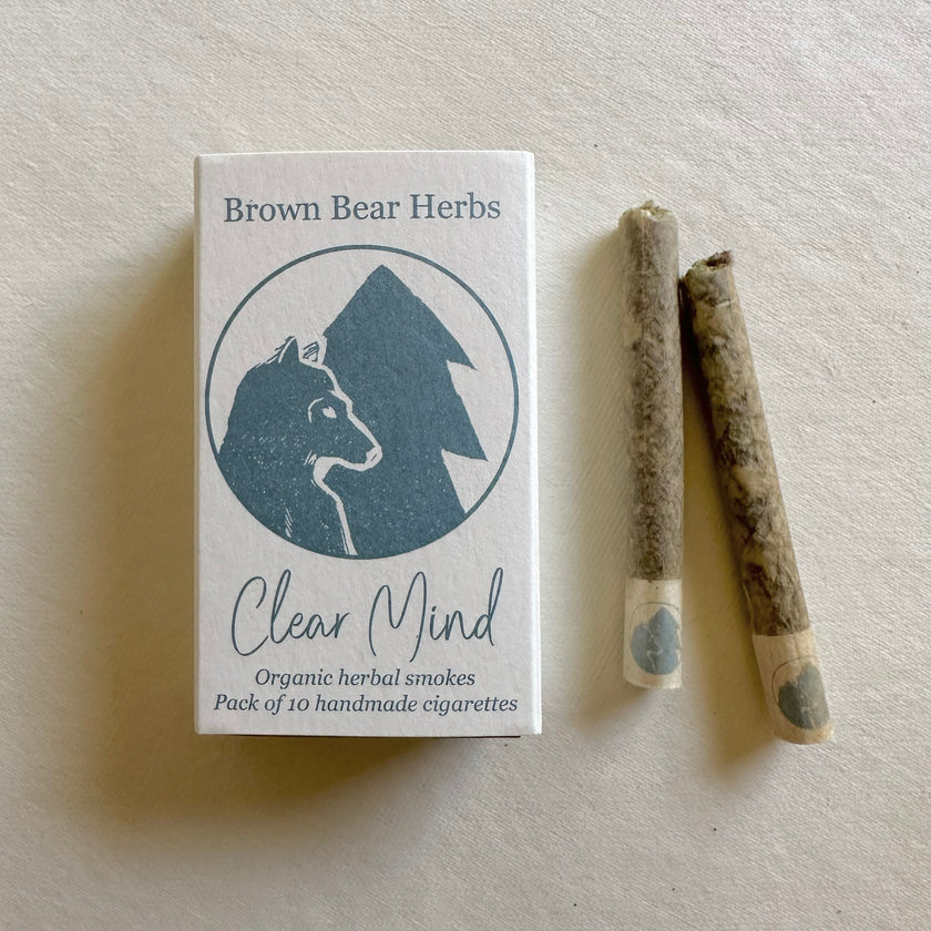 Clear Mind Herbal Cigarettes, a light cigarette for focus, creatives Brown Bear Herbs